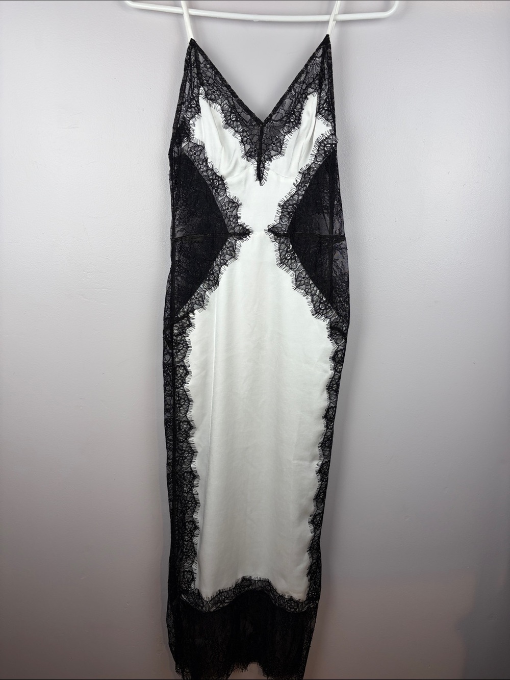 Lilia midi Black & White Lace Trim Dress - NBD Revolve XS NWT